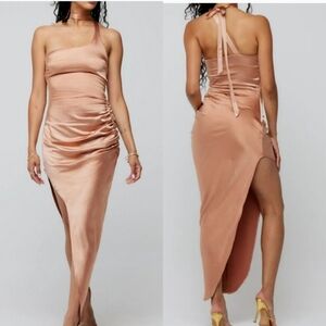 NWT Liquid Satin Rose Gold Peach Dress Sz. L Sexy Baddie Style